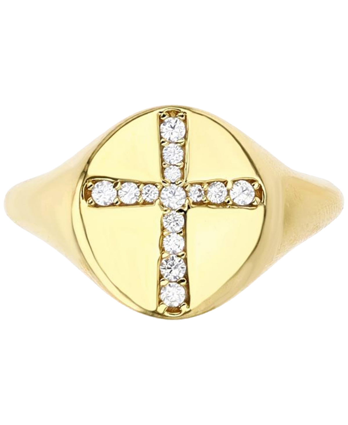 Macy's Cubic Zirconia Pave Cross Polished Signet Ring In Gold