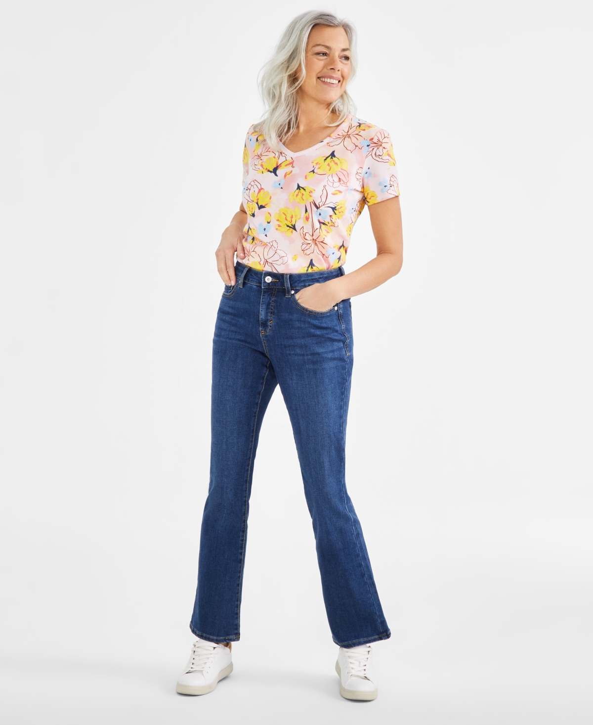 Style & Co Petite Mid-Rise Curvy Bootcut Jeans, Short, Created for Macy's