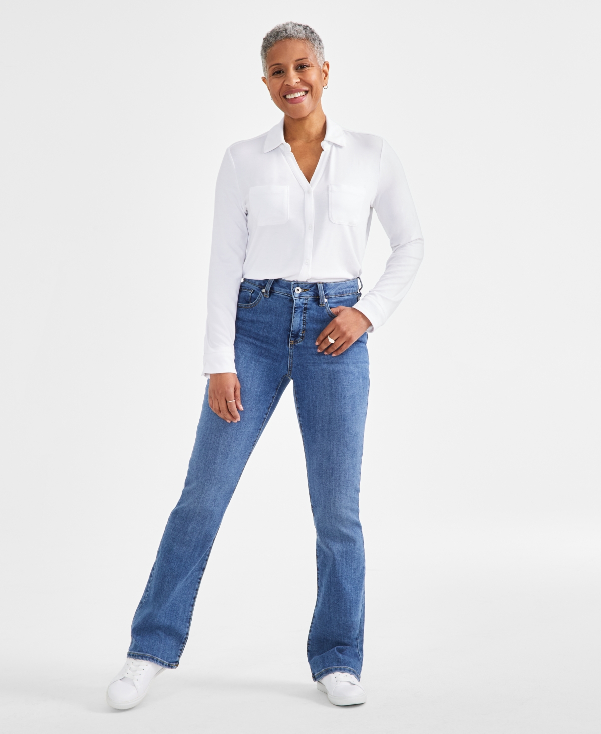 STYLE & CO PETITE MID-RISE CURVY BOOTCUT JEANS, CREATED FOR MACY'S 