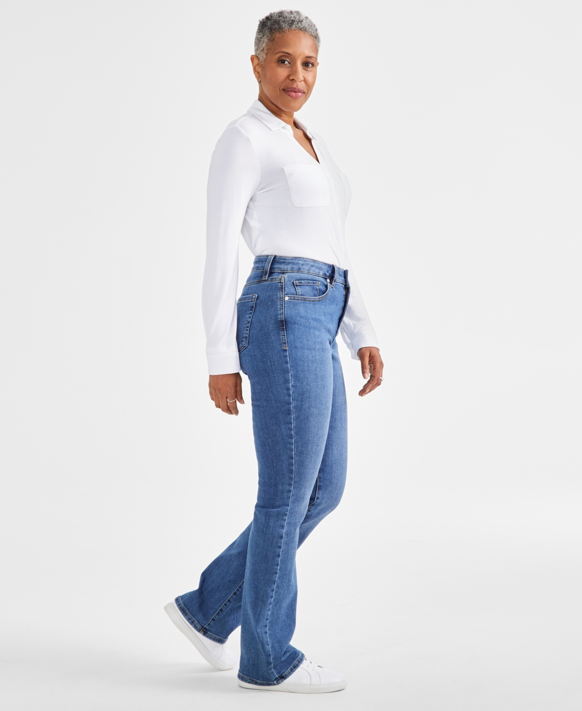 Shop Style & Co Women's Mid-rise Curvy Bootcut Jeans, Created For Macy's In Deep Black