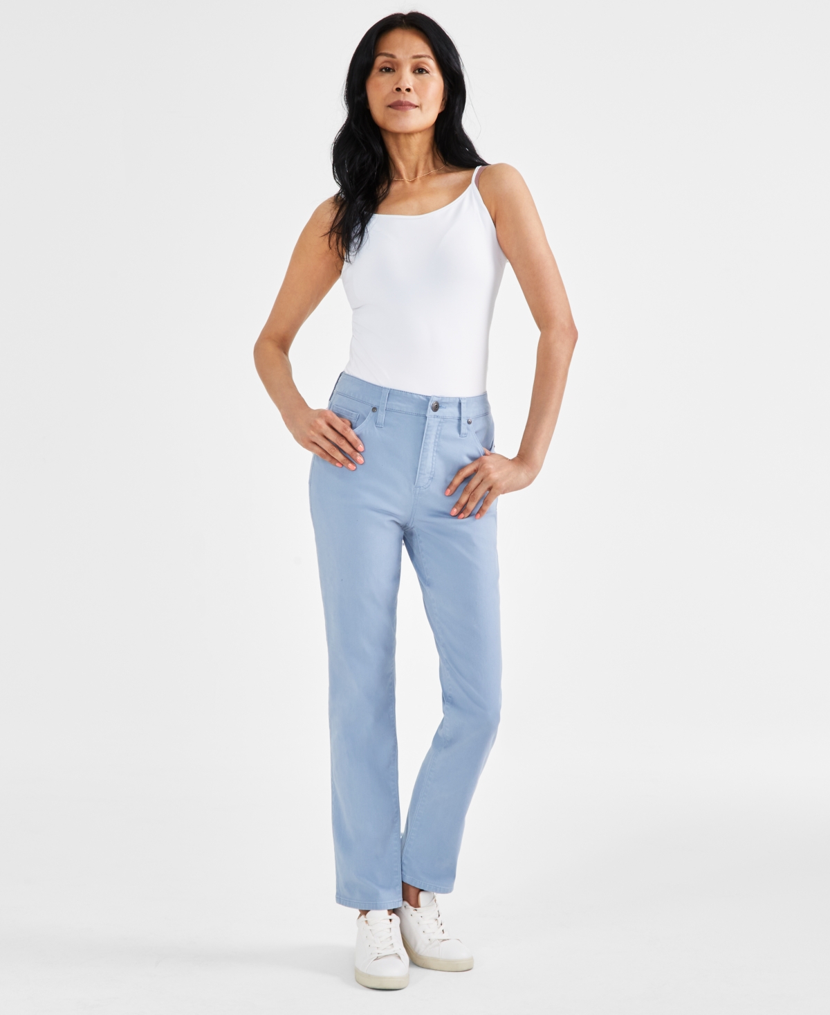 Shop Style & Co Women's High Rise Straight-leg Jeans, Regular, Short And Long Lengths, Created For Macy's In Blue Fog