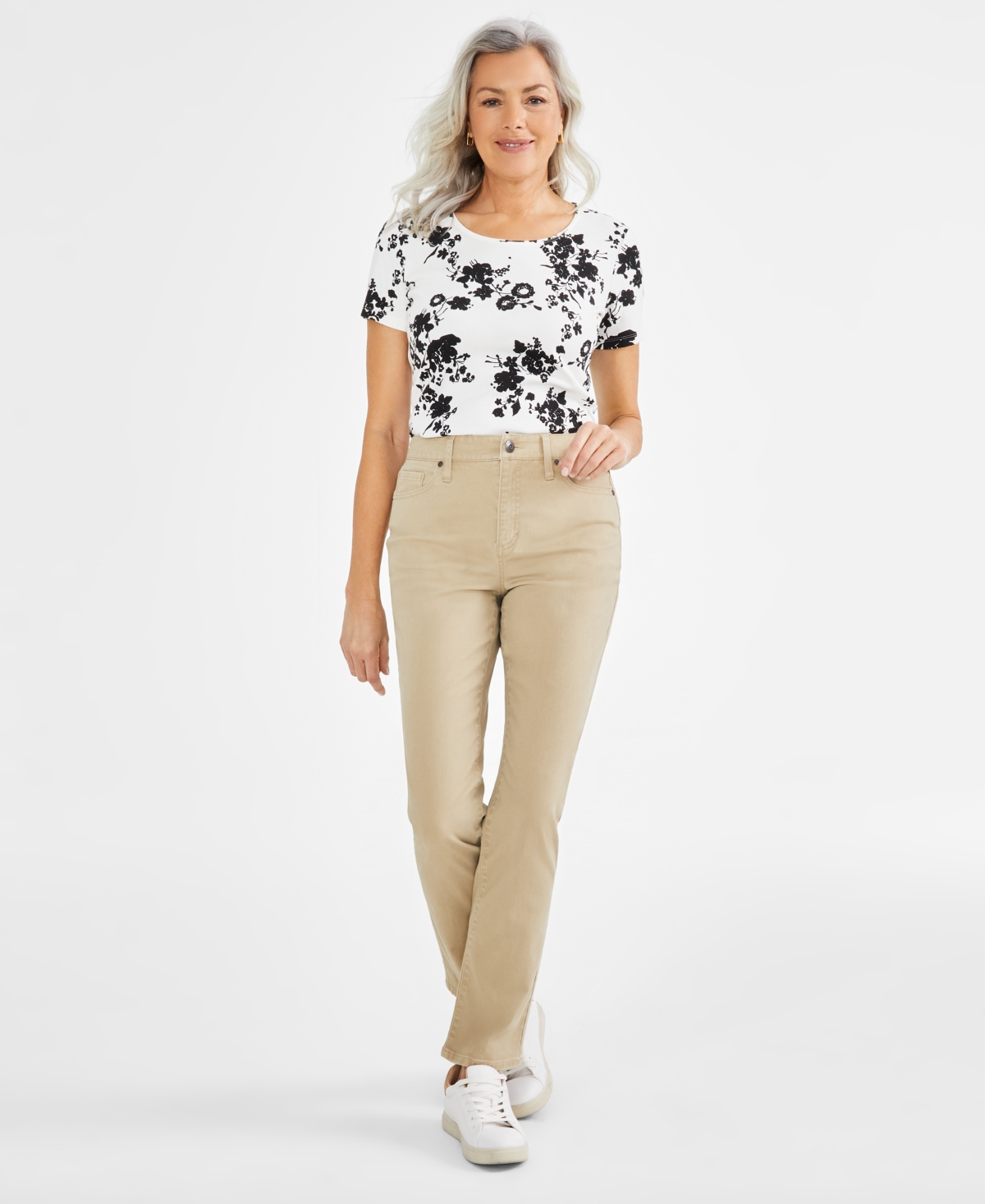 Shop Style & Co Women's High Rise Straight-leg Jeans, Regular, Short And Long Lengths, Created For Macy's In Travertine Tile