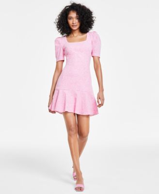 KARL LAGERFELD PARIS - Women's Tweed Puff-Sleeve Flounce-Hem Dress