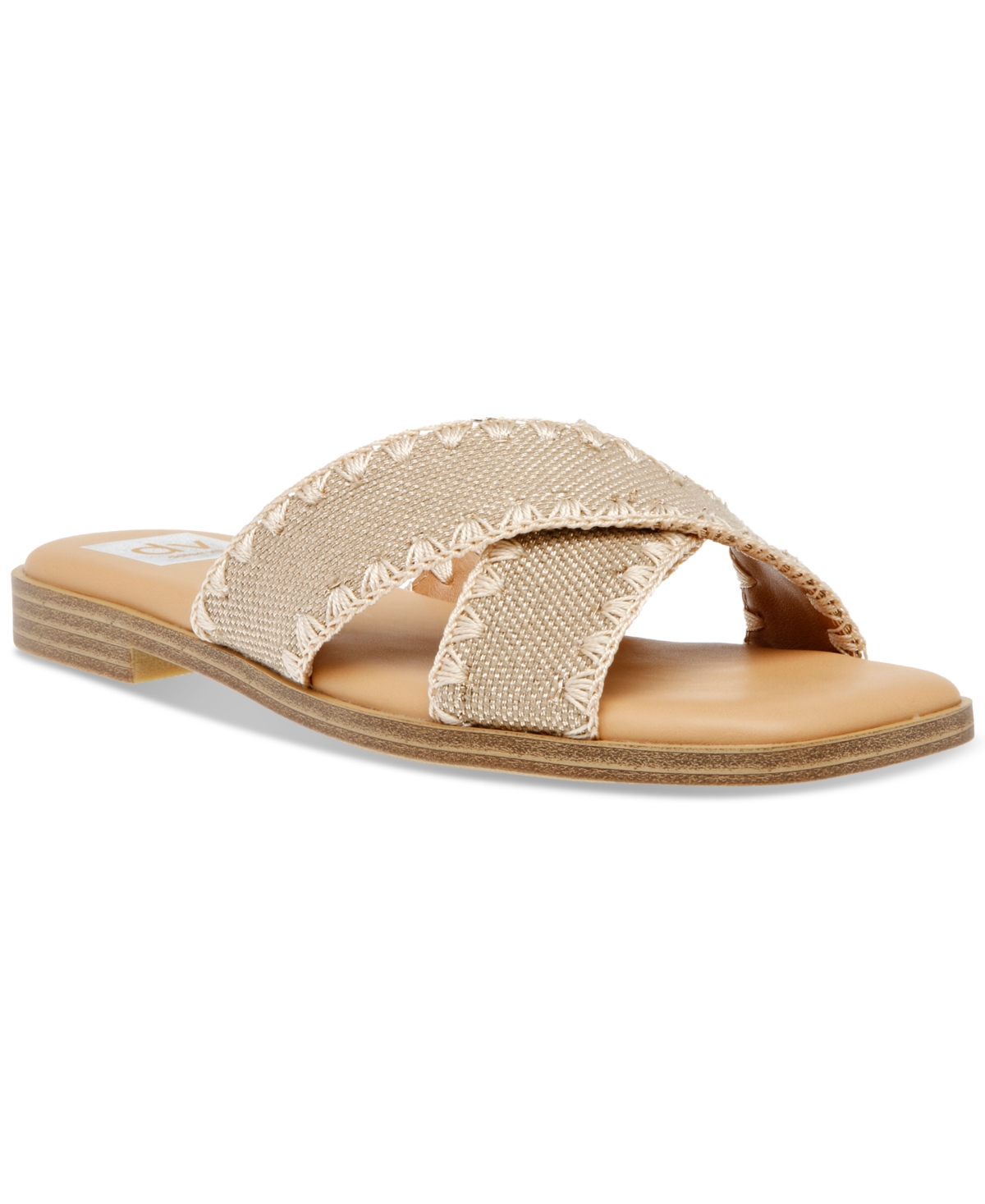 Shop Dv Dolce Vita Women's Miguel Crisscross Flat Slide Sandals In Gold Raffia