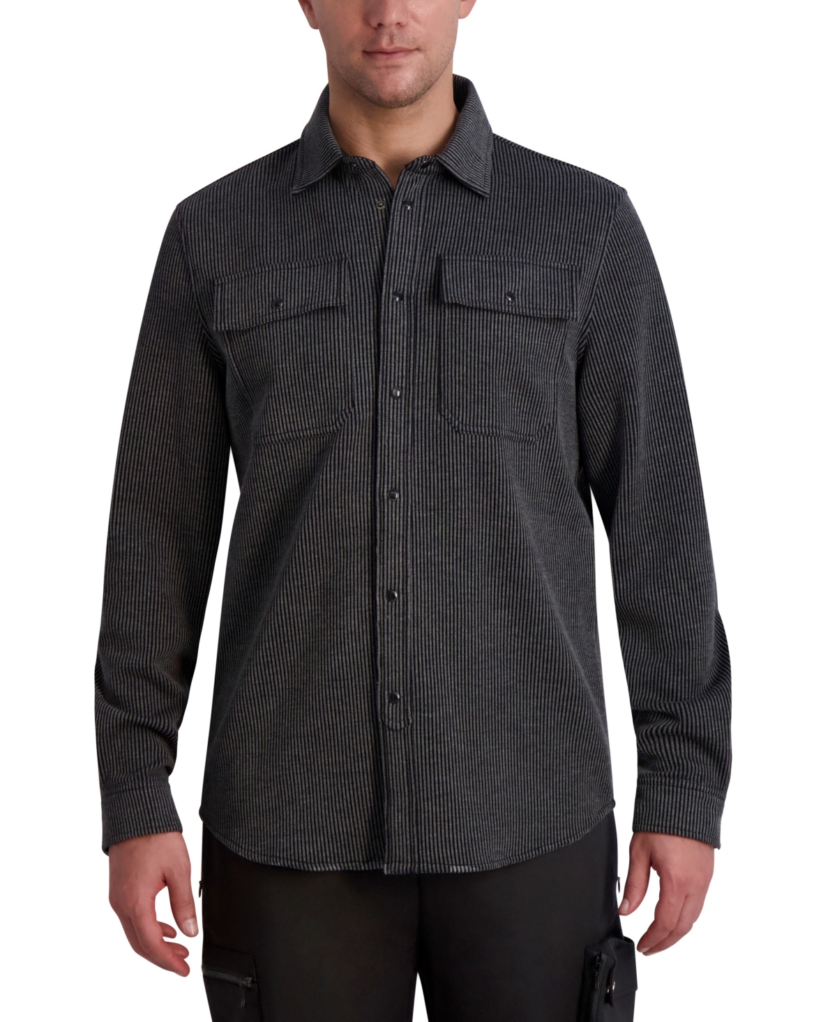 Karl Lagerfeld Men's Stripe Double Pockets Shirt Jacket In Black,gray