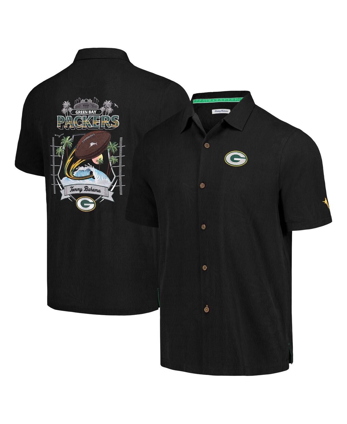 Tommy Bahama Men's  Black Green Bay Packers Tidal Kickoff Camp Button-up Shirt