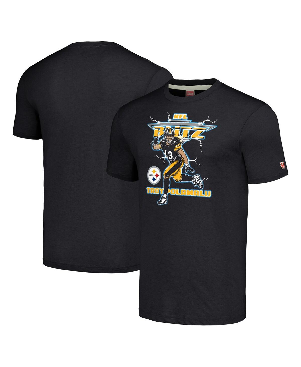Men's Homage Troy Polamalu Charcoal Pittsburgh Steelers Nfl Blitz Retired Player Tri-Blend T-shirt - Charcoal