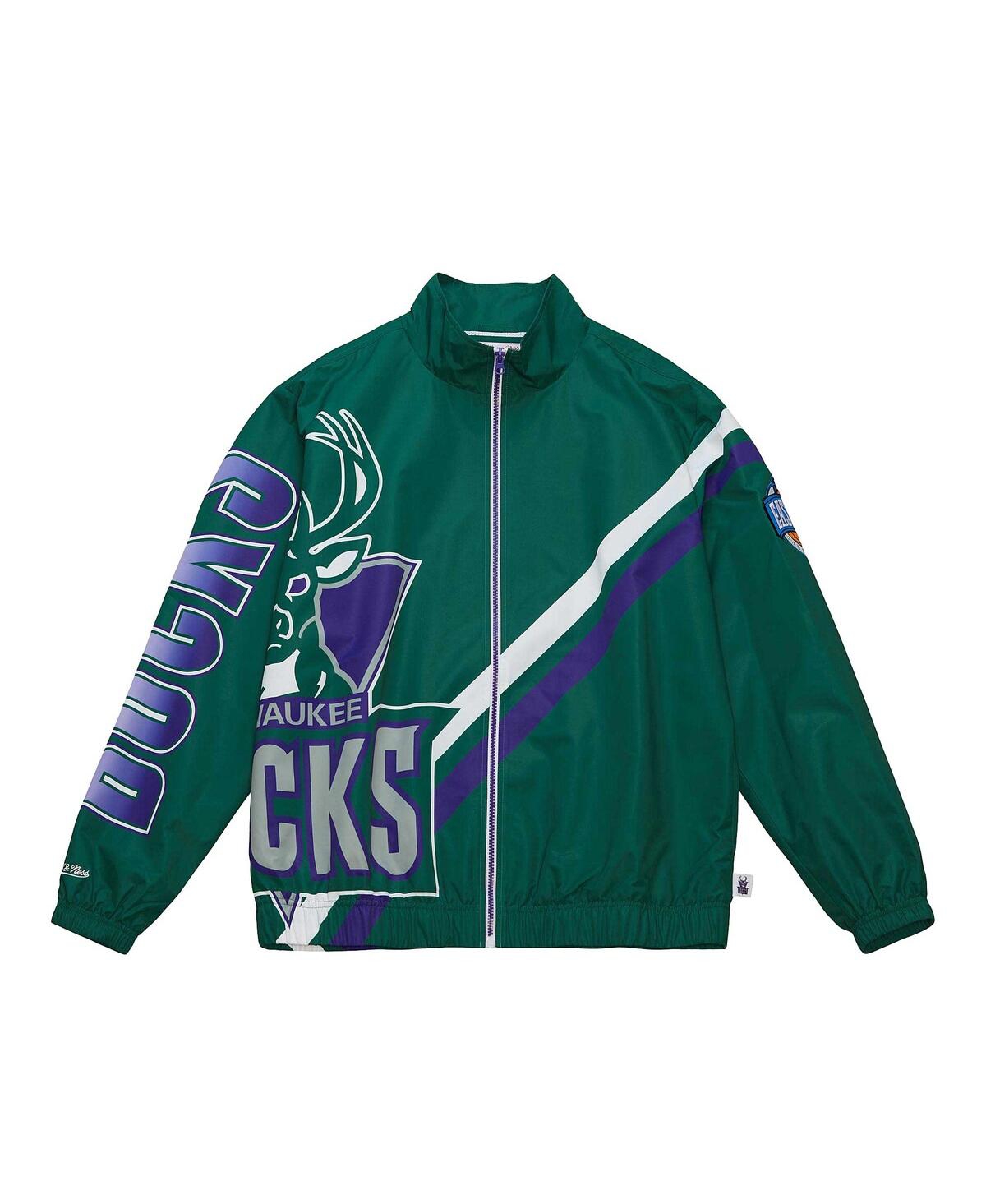 Mitchell & Ness Men's  Hunter Green Milwaukee Bucks Exploded Logo Warm-up Full-zip Jacket In Hunter Green