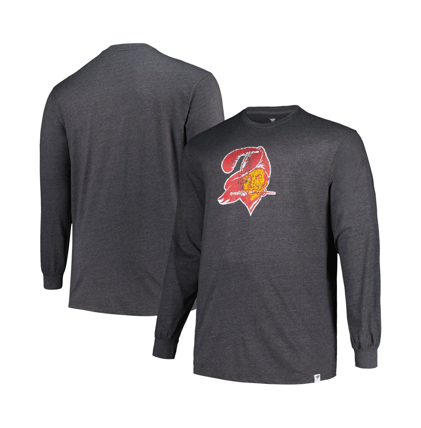 Мужская футболка Profile Heather Charcoal Distressed Tampa Bay Buccaneers Big and Tall Throwback Long Sleeve — фото 1