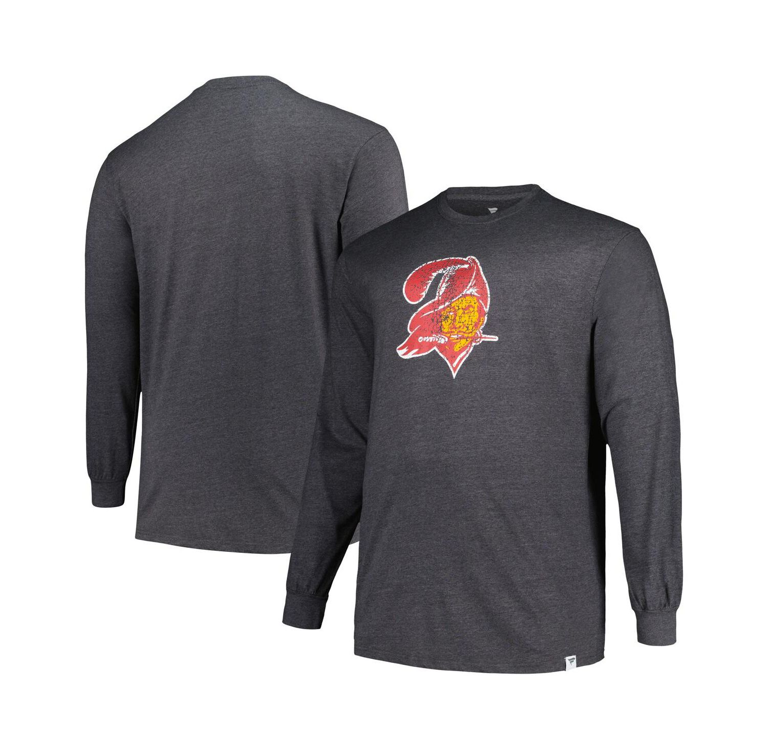 Men's Heather Charcoal Distressed Tampa Bay Buccaneers Big and Tall Throwback Long Sleeve T-shirt