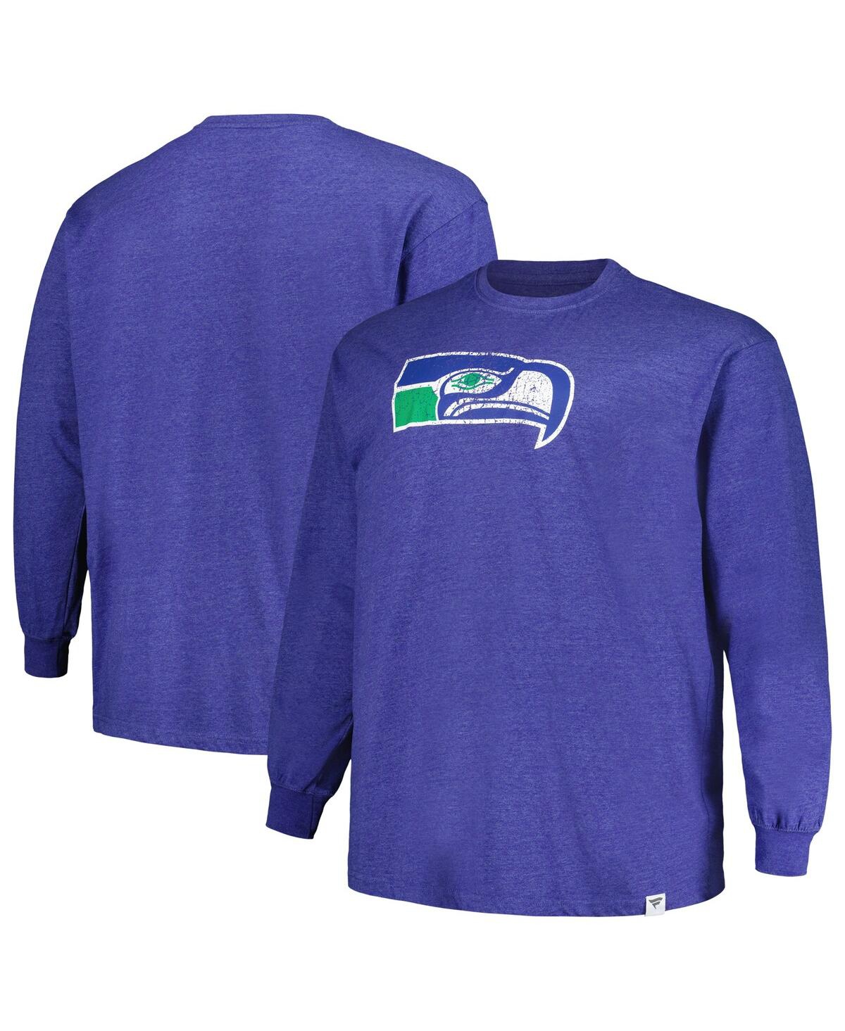 Shop Profile Men's  Heather Royal Distressed Seattle Seahawks Big And Tall Throwback Long Sleeve T-shirt