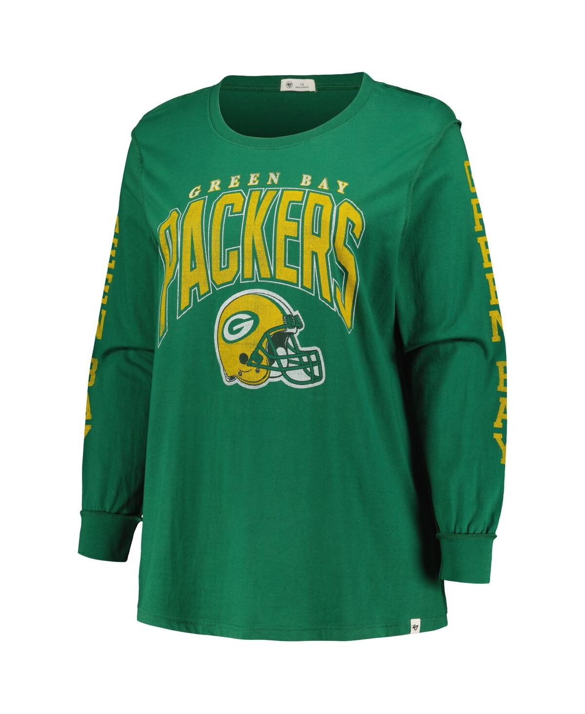 Shop 47 Brand Women's ' Green Distressed Green Bay Packers Plus Size Honey Cat Soa Long Sleeve T-shirt