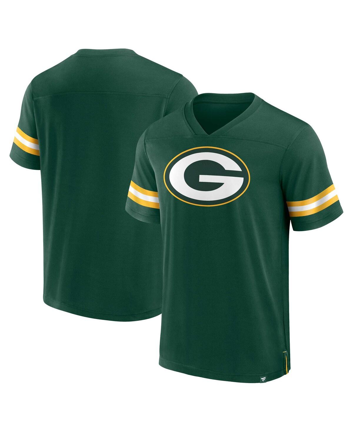 Shop Fanatics Men's  Green Green Bay Packers Jersey Tackle V-neck T-shirt