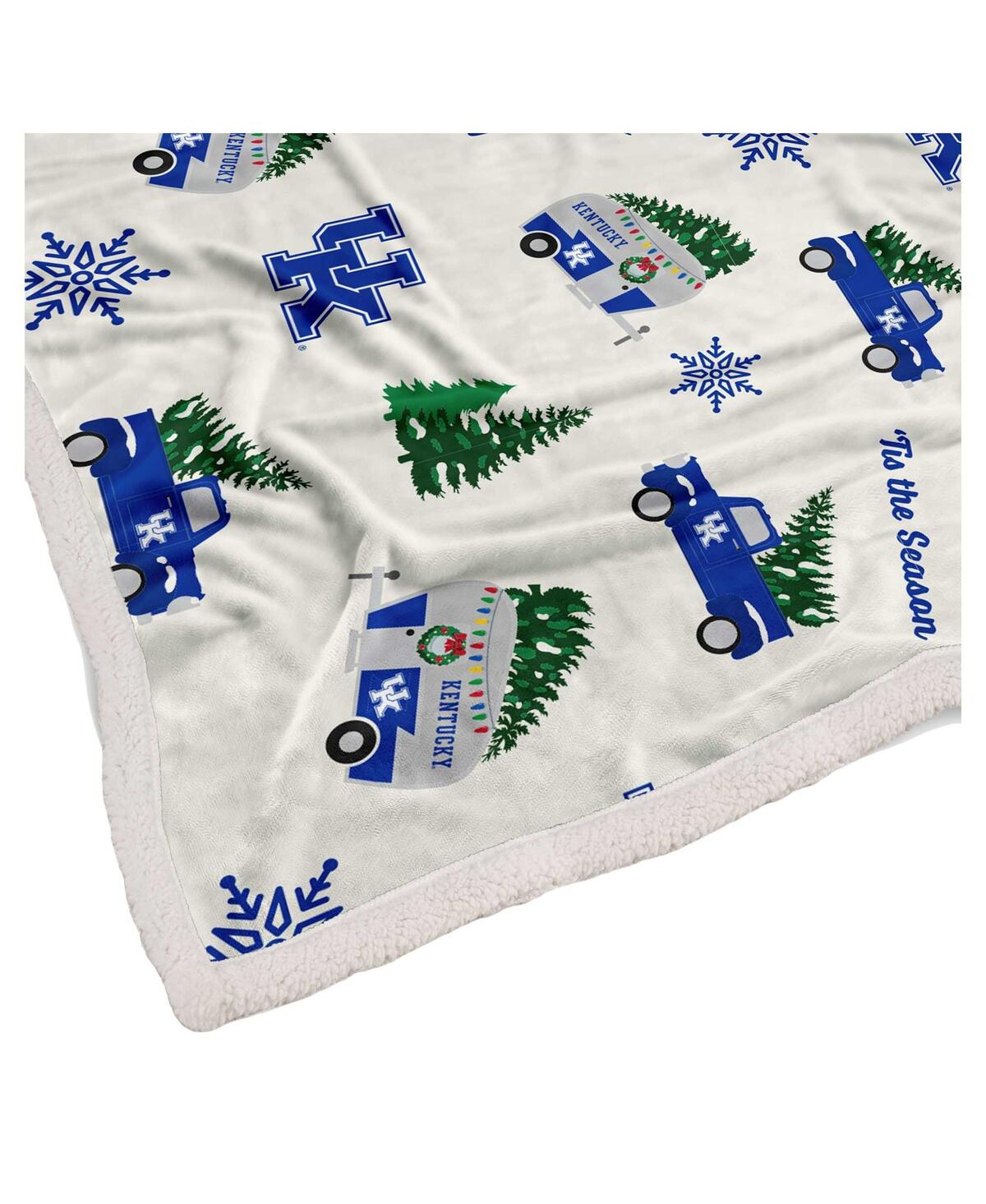 Pegasus Home Fashions Kentucky Wildcats Holiday Truck Repeat 50" X 60" Sherpa Flannel Fleece Blanket In White