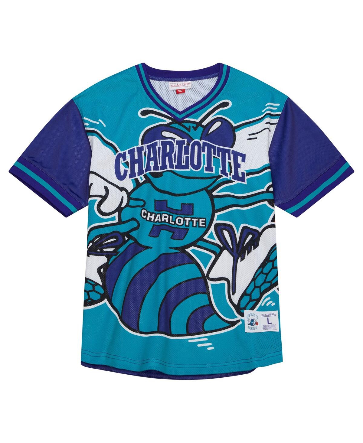 Men's Mitchell & NessCharlotte Hornets Jumbotron 3.0 Mesh V-Neck T-shirt - Teal