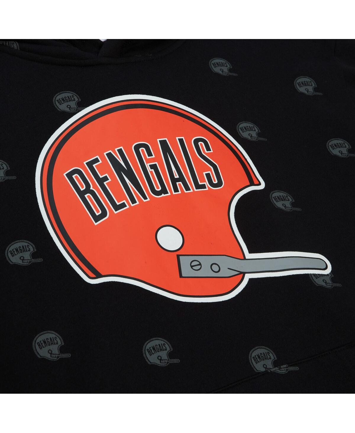 Men's Mitchell & NessCincinnati Bengals Allover Print Fleece Pullover Hoodie - Black