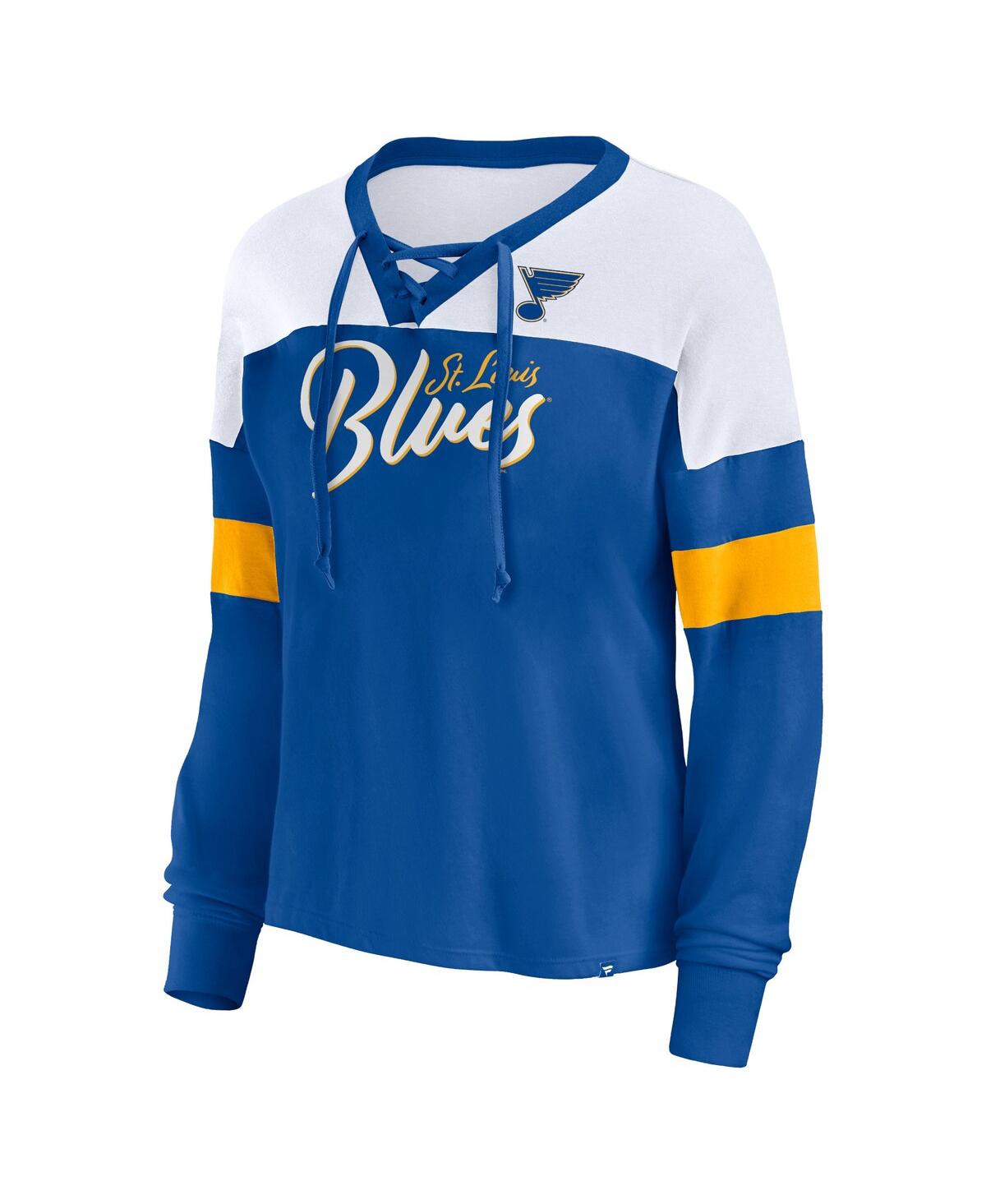 Women's FanaticsSt. Louis Blues Take the Shot Long Sleeve Lace-Up V-Neck T-shirt - Blue