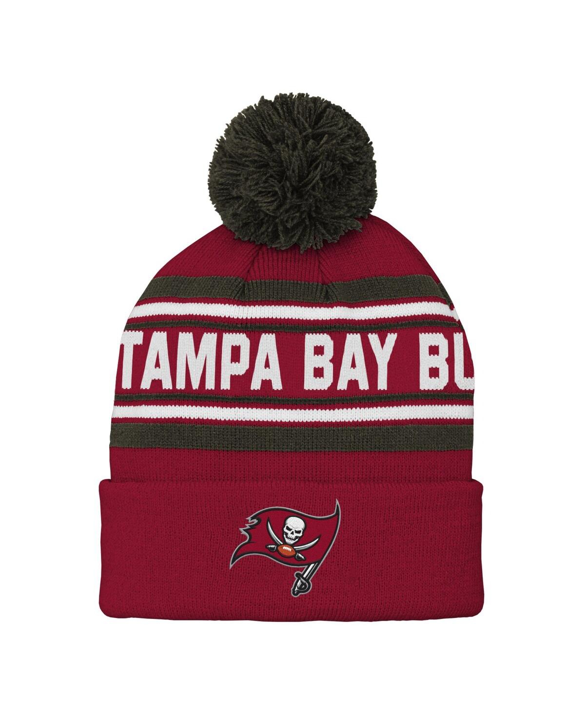 Outerstuff Kids' Youth Boys And Girls Red Tampa Bay Buccaneers Jacquard Cuffed Knit Hat With Pom