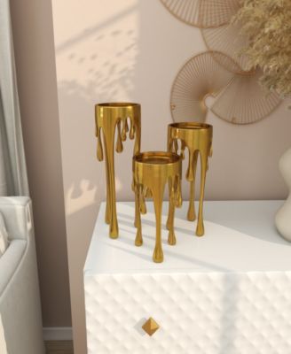 Aluminum Abstract Pillar Drip Candle Holder Set of 3 - 12", 10", 8" H