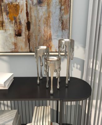 Aluminum Abstract Pillar Drip Candle Holder with Melting Designed Legs Set of 3 - 12", 10", 8" H