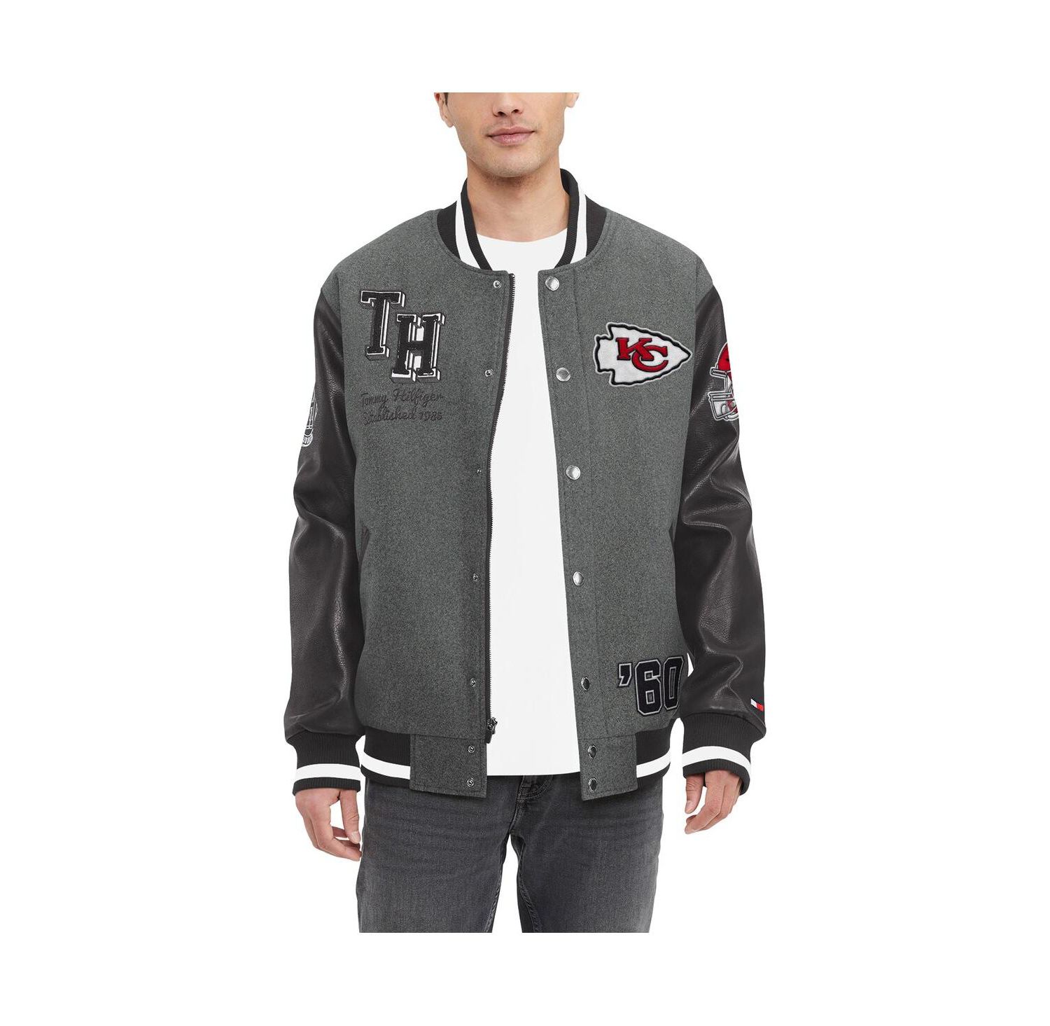 Men's Heather Gray, Black Kansas City Chiefs Gunner Full-Zip Varsity Jacket