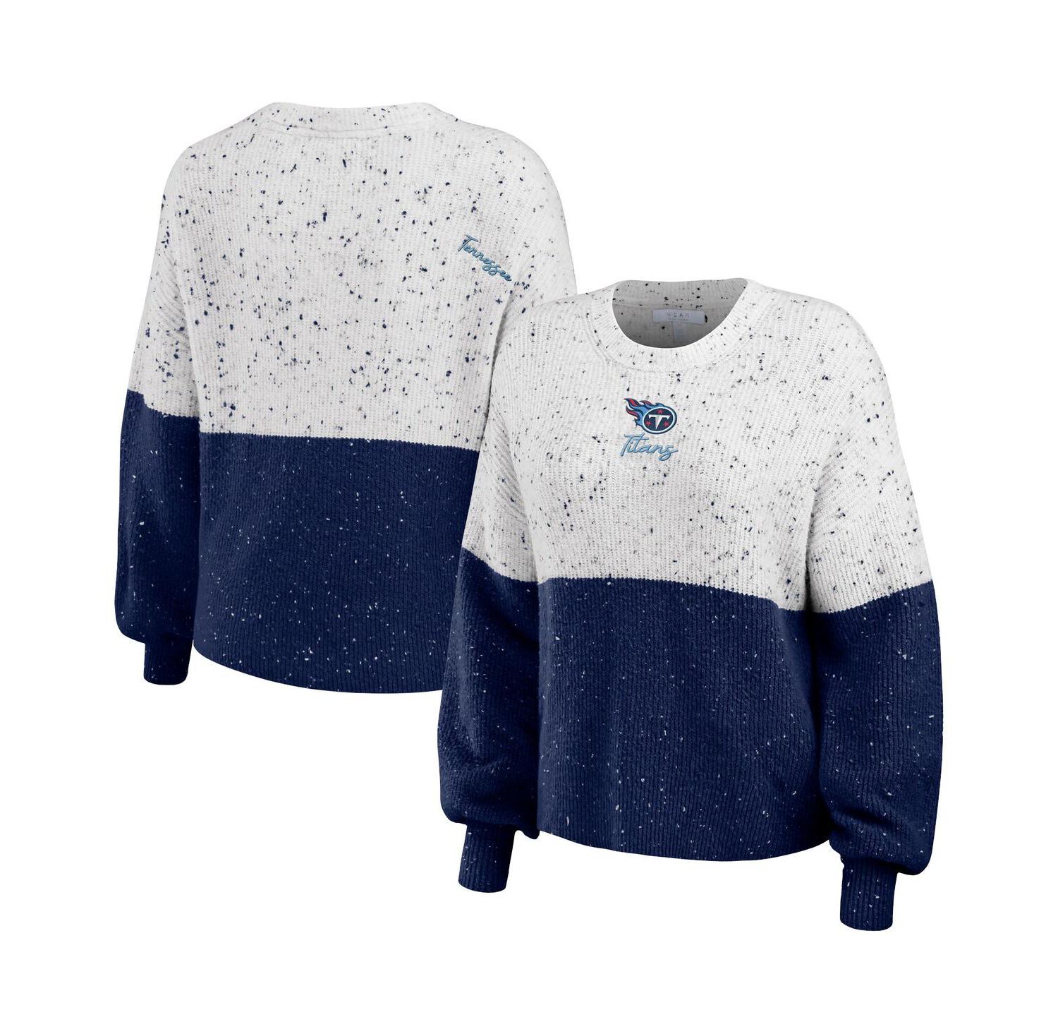 Women's White, Navy Tennessee Titans Color-Block Pullover Sweater