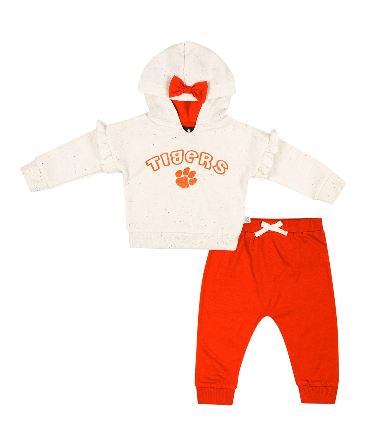 Shop Colosseum Girls Newborn And Infant  Natural, Orange Clemson Tigers Pullover Hoodie And Fleece Pants S In Natural,orange