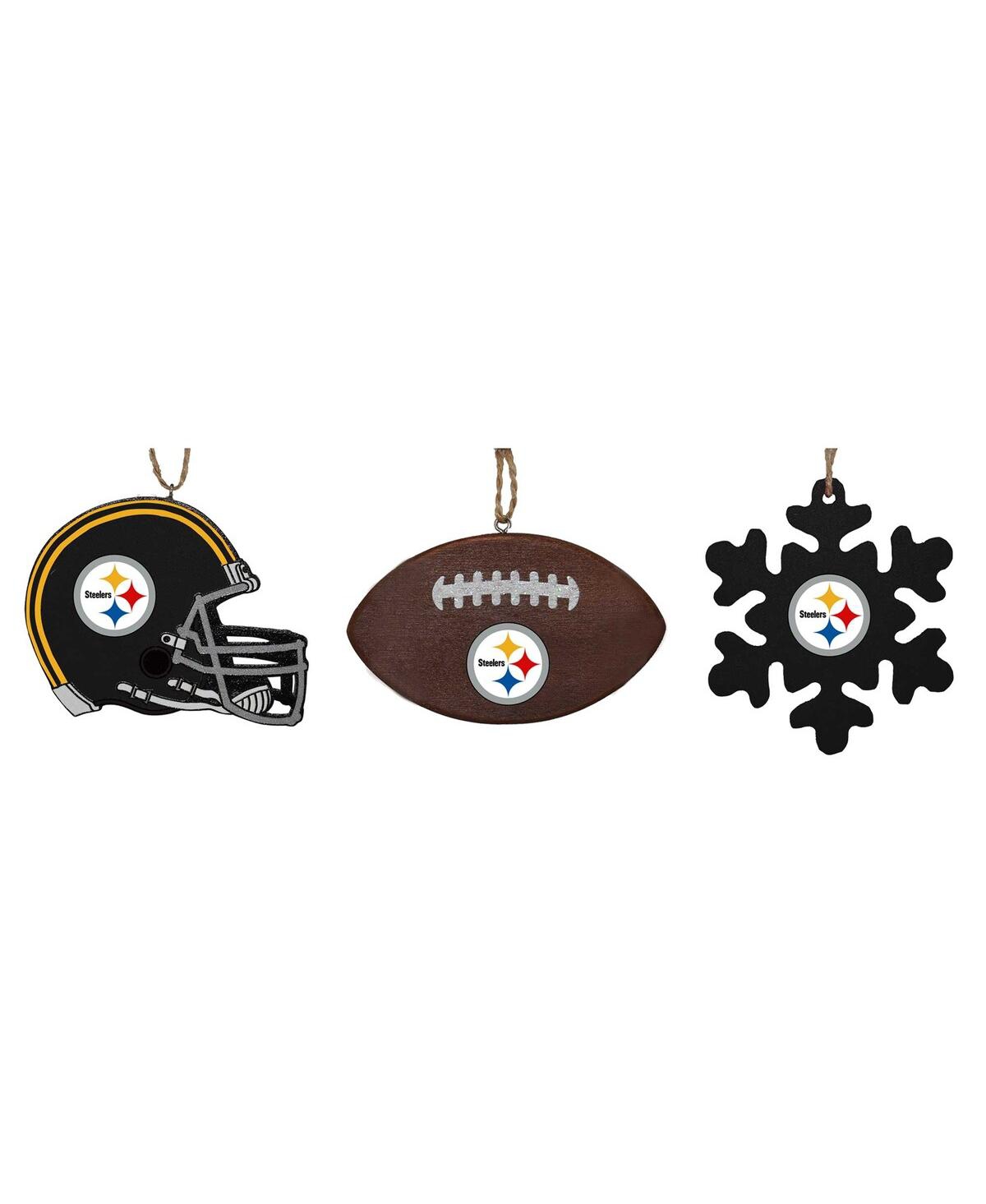 The Memory Company Pittsburgh Steelers Three-Pack Helmet, Football and Snowflake Ornament Set - Multi