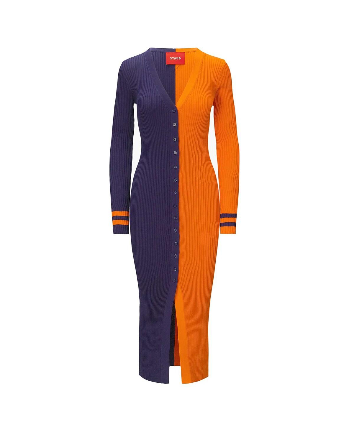 Shop Staud Women's  Navy, Orange Chicago Bears Shoko Knit Button-up Sweater Dress In Navy,orange