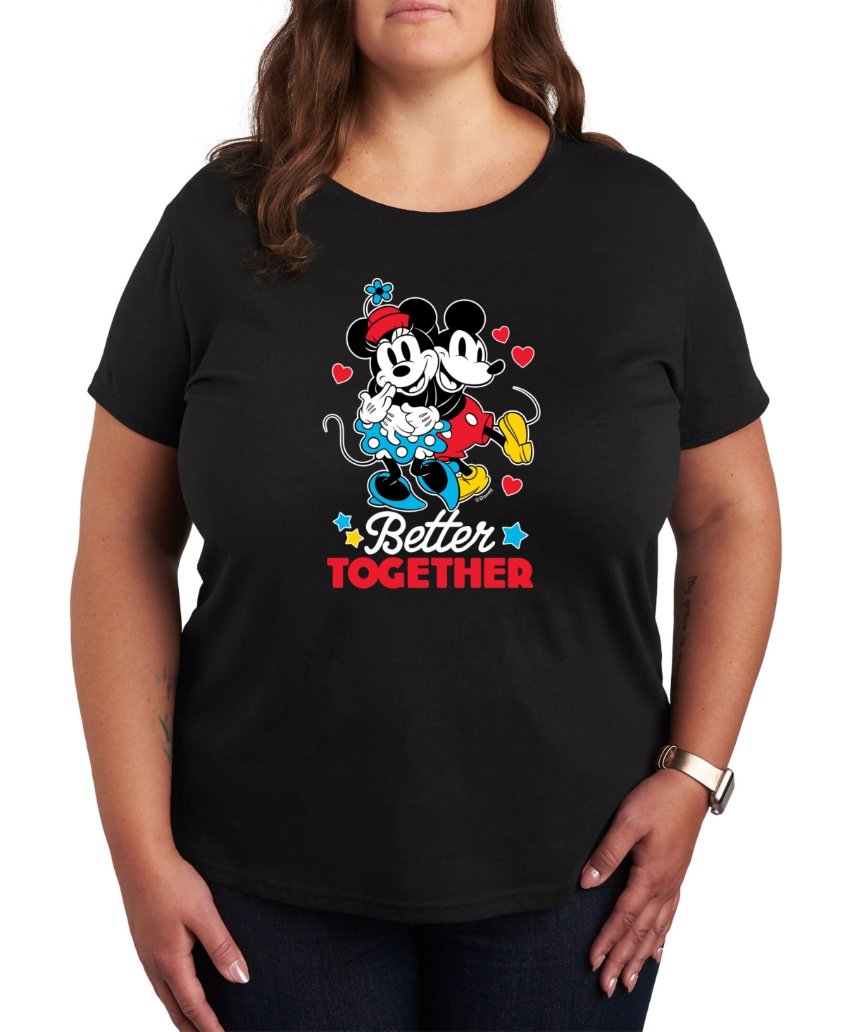 Air Waves Trendy Plus Size Disney Valentine's Day Graphic T-shirt - Black