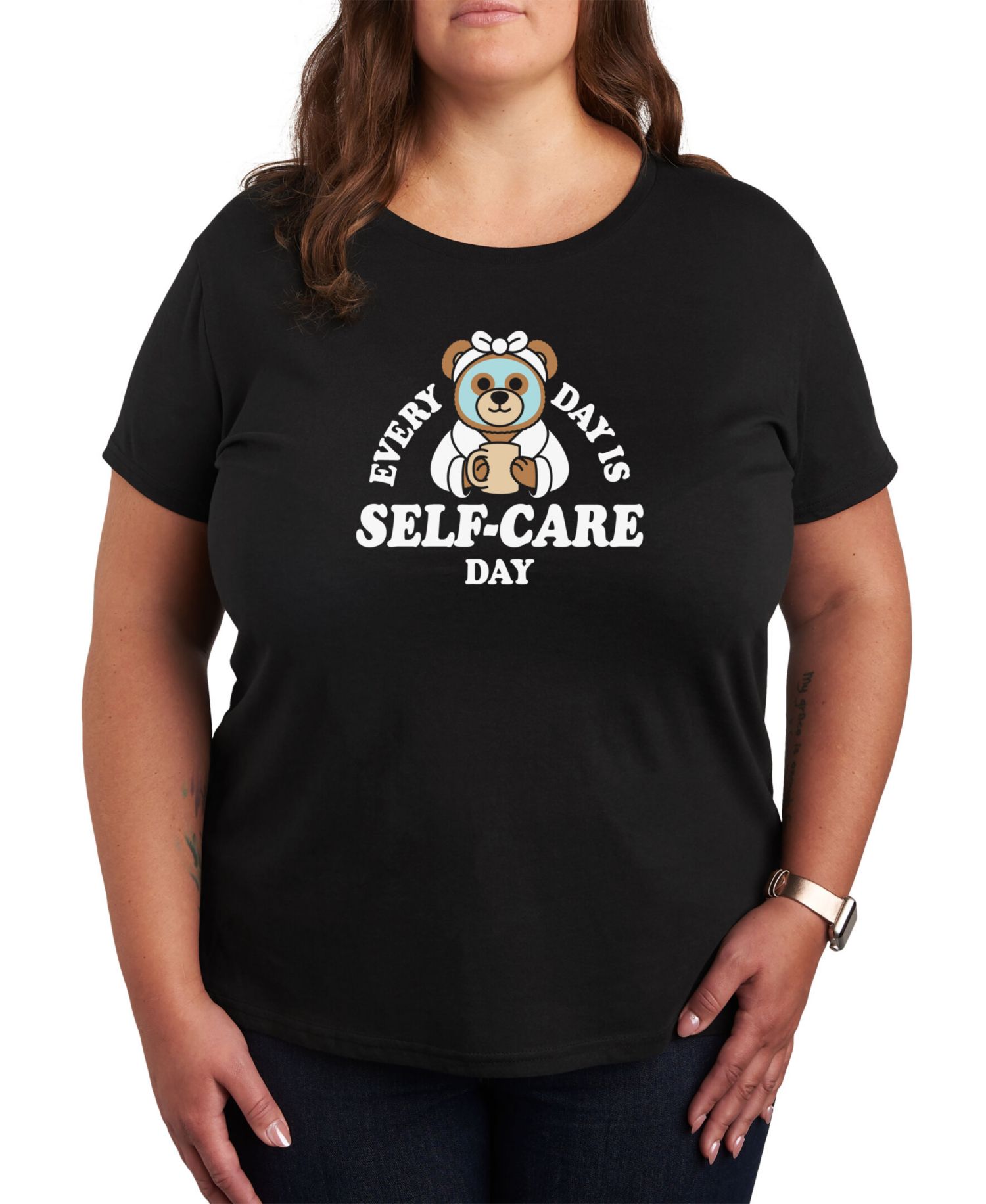 Trendy Plus Size Self Care Teddy Graphic T-shirt