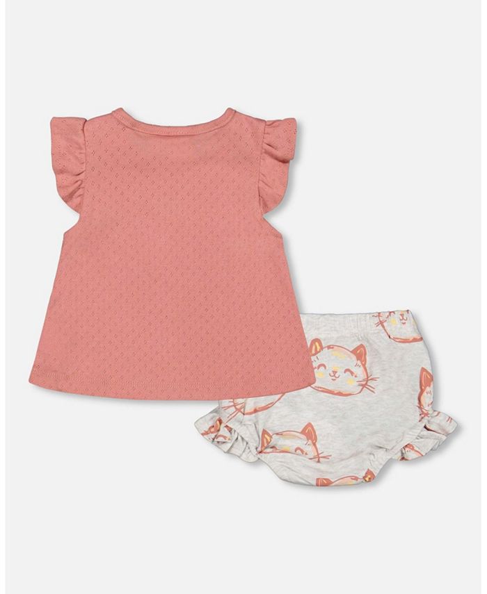 Deux par Deux Baby Girl Organic Point Elle Knit Top And Bloomers Set