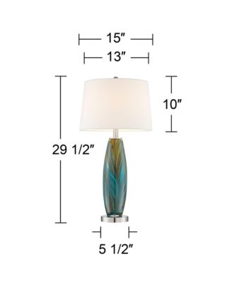 Azure Modern Table Lamps 29 1/2" Tall Set of 2 Blue Brown Art Glass White Fabric Drum Shade for Bedroom Living Room Bedside Nightstand