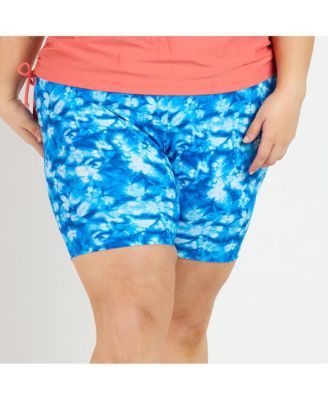 Plus Size Chlorine Resistant High Waisted Mid-Thigh Swim Shorts