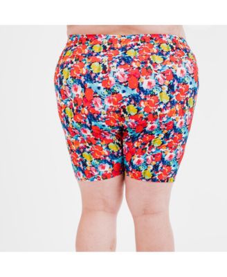 Plus Size Chlorine Resistant High Waisted Mid-Thigh Swim Shorts