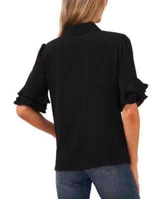 Women's Button-Front Ruffled 3/4-Sleeve  Blouse