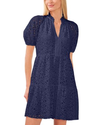 Women's Lace Babydoll Puff Sleeve Tiered Dress