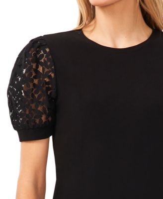 売れ筋商品|||セセ カットソー トップス レディース Women's Crochet Puff-Sleeve Mixed-Media Knit Top Rich Black CeCe Women's Crochet Puff Sleeve Mix Media Knit Top - Macy's