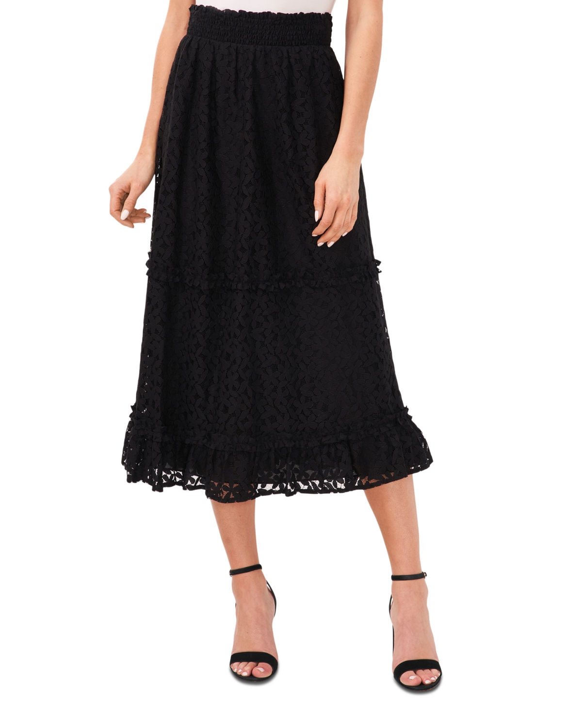 Shop Cece Women's Lace Smocked-waist Midi Skirt In Rich Black