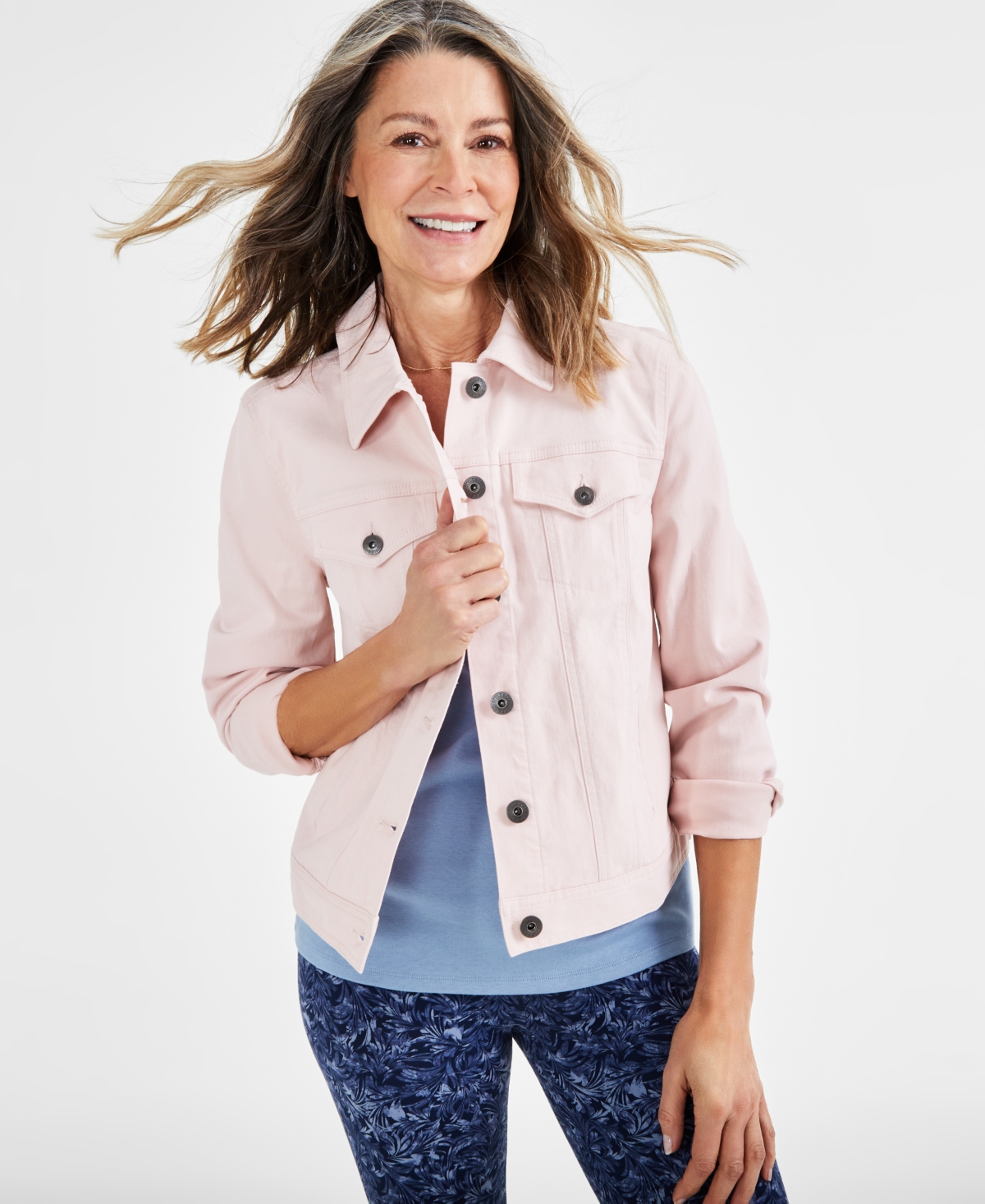 Shop Style & Co Women's Classic Denim Jacket, Regular & Petite, Created For Macy's In Lotus Pink