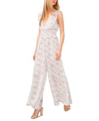 CeCe - Women's Floral Sleeveless Smocked-Waist Jumpsuit