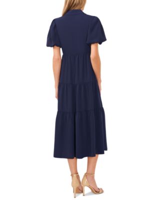 Women's Collared Short-Sleeve Tiered Shirtdress