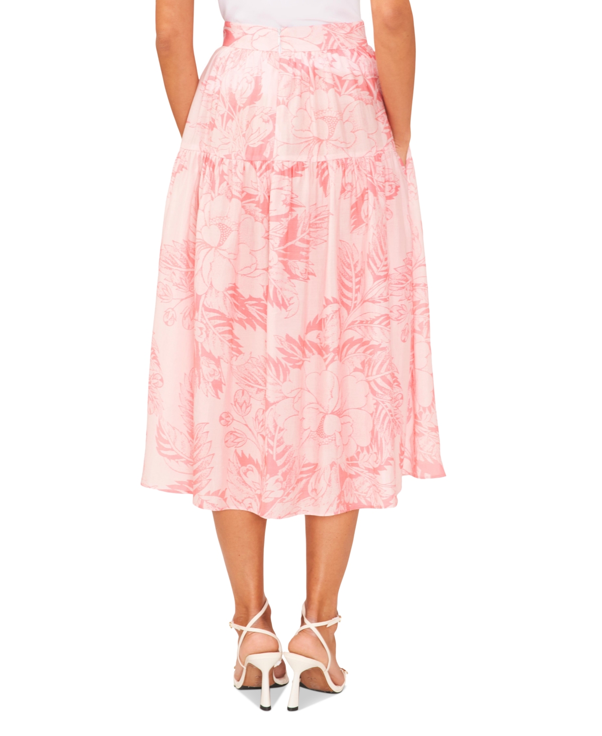 Shop 1.state Women's Printed Low Yoke Puffy Midi Skirt In Rose Gauze