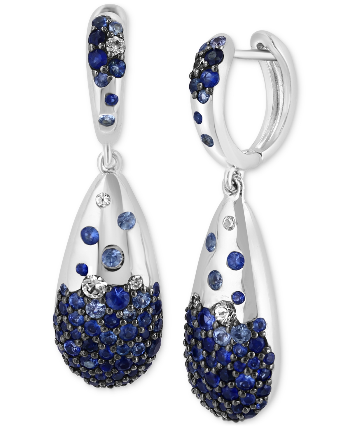 Effy Collection Effy Blue Sapphire (3-1/2 Ct. T.w.) & White Sapphire (1/3 Ct. T.w.) Ombre Cluster Drop Earrings In S In Sterling Silver