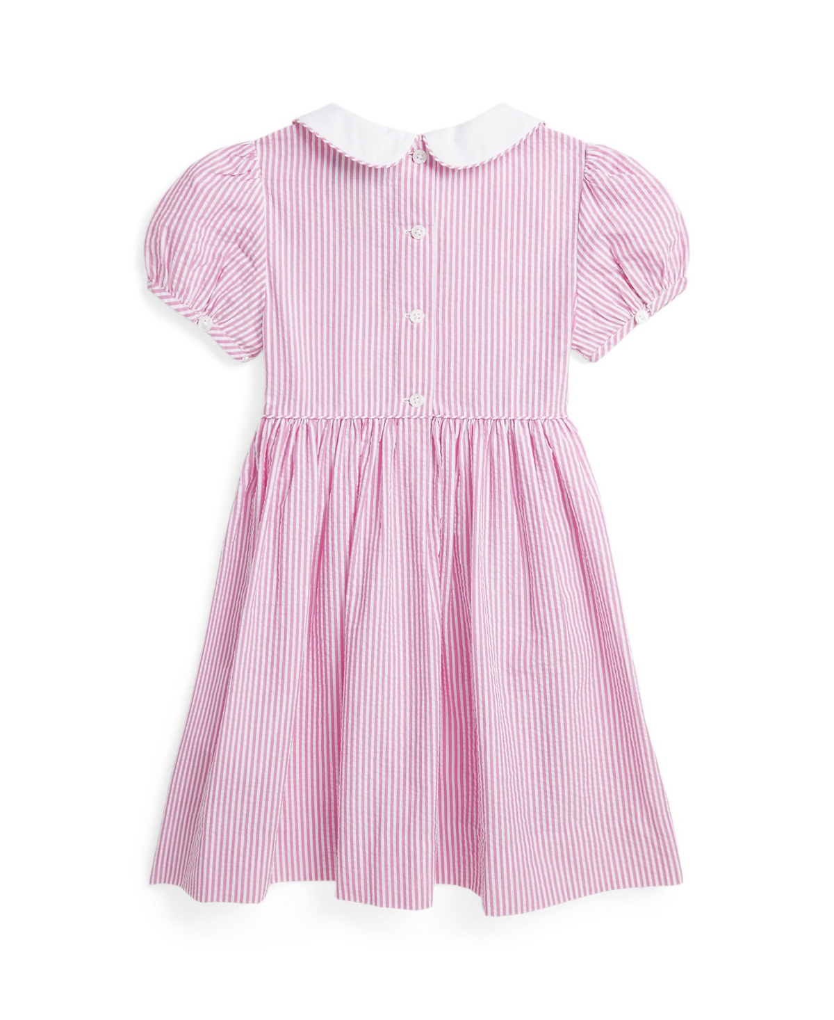Shop Polo Ralph Lauren Toddler And Little Girls Striped Smocked Cotton Seersucker Dress In H Rose,white