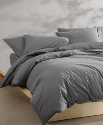 Washed Percale Cotton Solid 3 Piece Comforter Set, Queen