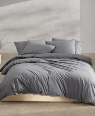 Washed Percale Cotton Solid 3 Piece Duvet Cover Set, King