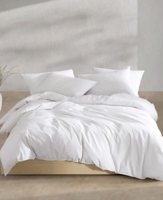 Calvin Klein Washed Percale Cotton Solid Duvet Cover Set - Queen