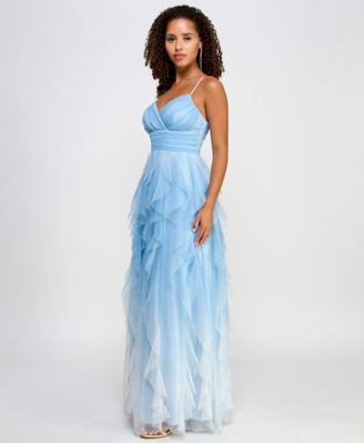 Pear Culture Juniors' Ombr Spiral-Ruffled Gown - Sky Ivory - 3