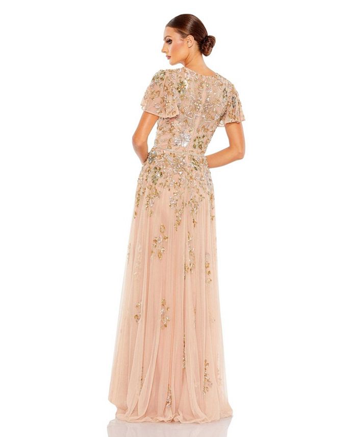Mac Duggal Women's Embellished Butterfly Sleeve High Neck Gown - Macy's